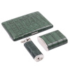 PEARL SET CIGARETTE CASE + POCKET ASHTRAY + LIGHTER CROCO GREEN pearl_etui_aansteker_asbak_kroko_groen