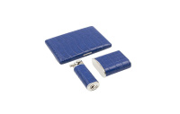 PEARL SET SIGARETTEN ETUI + ZAKASBAK + AANSTEKER KROKO BLAUW pearl_etui_aansteker_asbak_kroko_blauw