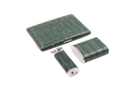 PEARL SET SIGARETTEN ETUI + ZAKASBAK + AANSTEKER KROKO GROEN pearl_etui_aansteker_asbak_kroko_groen