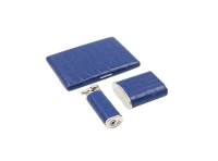 PEARL SET SIGARETTEN ETUI + ZAKASBAK + AANSTEKER KROKO BLAUW pearl_etui_aansteker_asbak_kroko_blauw