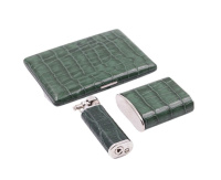 PEARL SET SIGARETTEN ETUI + ZAKASBAK + AANSTEKER KROKO GROEN pearl_etui_aansteker_asbak_kroko_groen