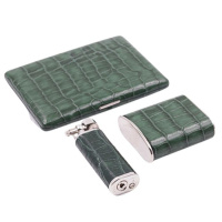 PEARL SET SIGARETTEN ETUI + ZAKASBAK + AANSTEKER KROKO GROEN pearl_etui_aansteker_asbak_kroko_groen