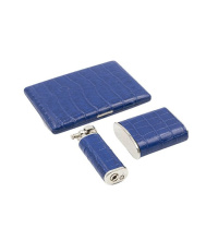 PEARL SET SIGARETTEN ETUI + ZAKASBAK + AANSTEKER KROKO BLAUW pearl_etui_aansteker_asbak_kroko_blauw
