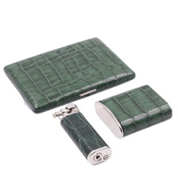 PEARL SET SIGARETTEN ETUI + ZAKASBAK + AANSTEKER KROKO GROEN pearl_etui_aansteker_asbak_kroko_groen