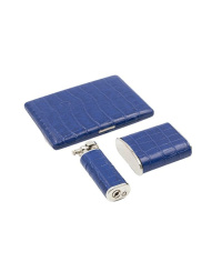 PEARL SET SIGARETTEN ETUI + ZAKASBAK + AANSTEKER KROKO BLAUW pearl_etui_aansteker_asbak_kroko_blauw